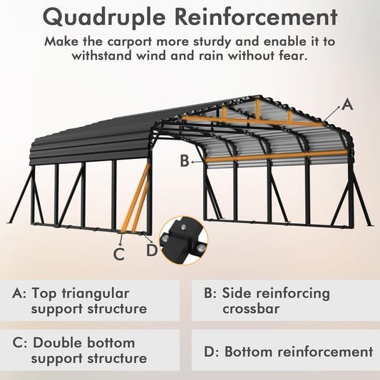 JAIOO 20x20FT Metal Carport with Galvanized Steel Frame
