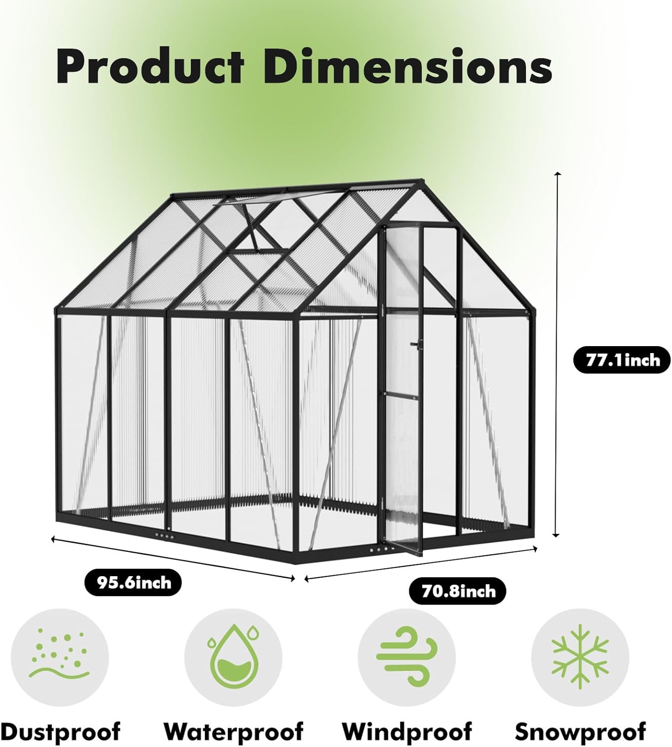 JAIOO 6x8FT Polycarbonate Greenhouse with Aluminum Frame