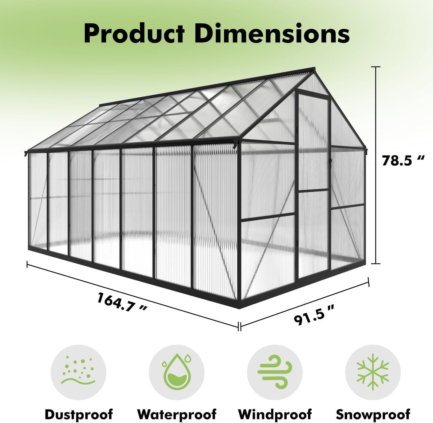 JAIOO 8x14FT Polycarbonate Greenhouse with Aluminum Frame