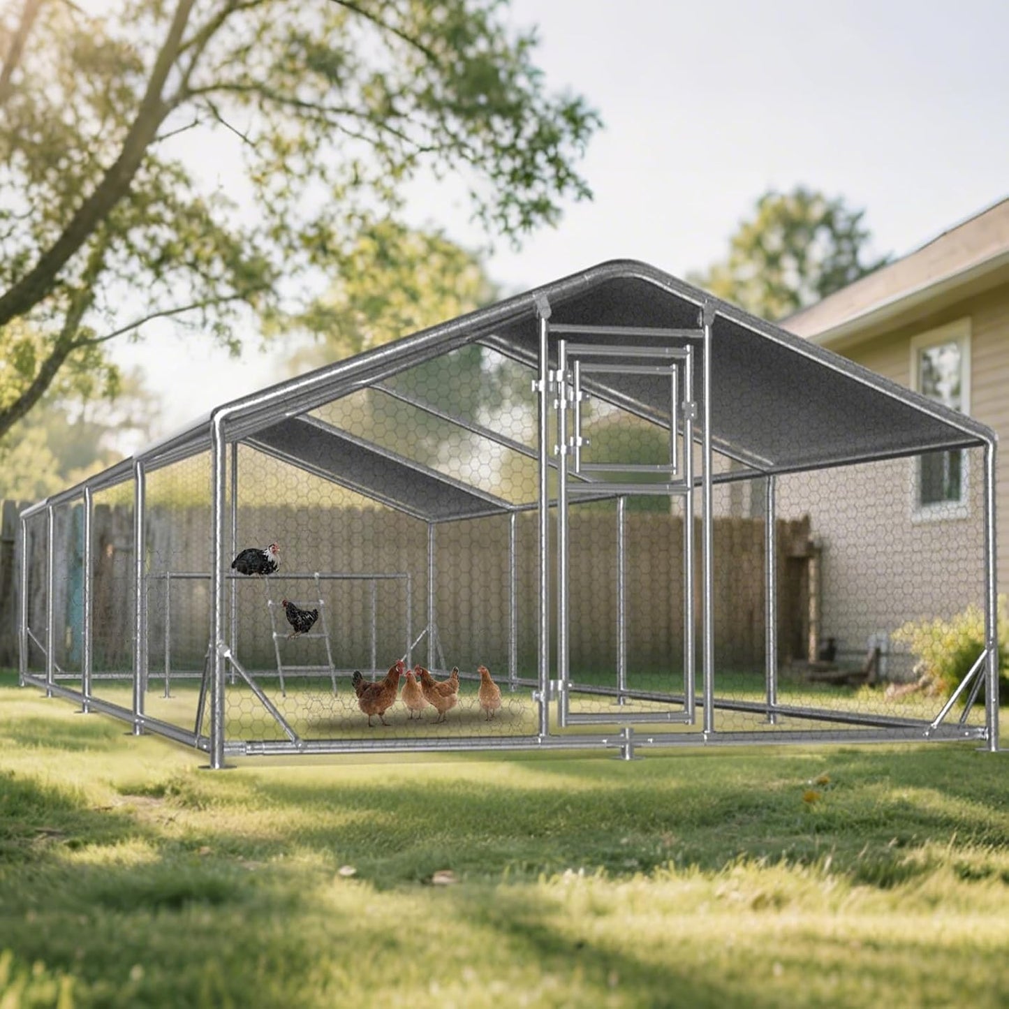 JAIOO 9.8x26.2x6.4FT Walk-in Chicken Coop with Metal Frame