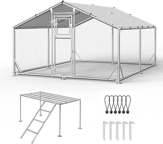JAIOO 9.8x13.1x6.4FT Walk-in Chicken Coop with Metal Frame