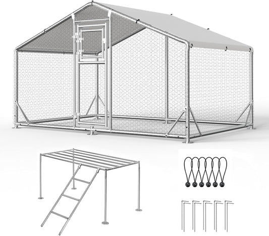 JAIOO 9.8x6.5x6.4FT Walk-in Chicken Coop with Metal Frame