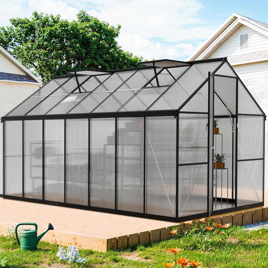 JAIOO 8x14FT Polycarbonate Greenhouse with Aluminum Frame