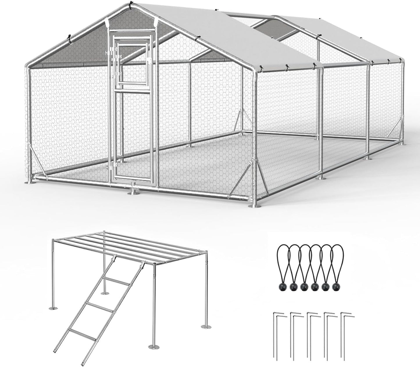 JAIOO 9.8x19.7x6.4FT Walk-in Chicken Coop with Metal Frame