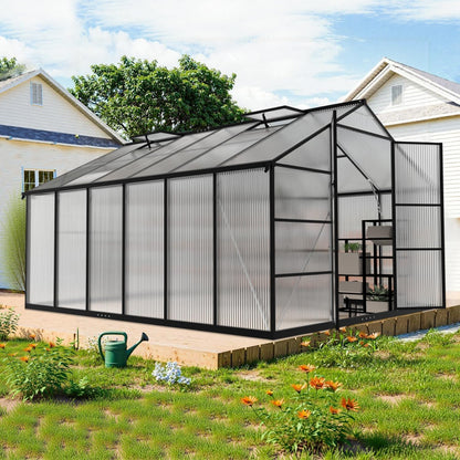 JAIOO 10x12FT Polycarbonate Greenhouse with Aluminum Frame