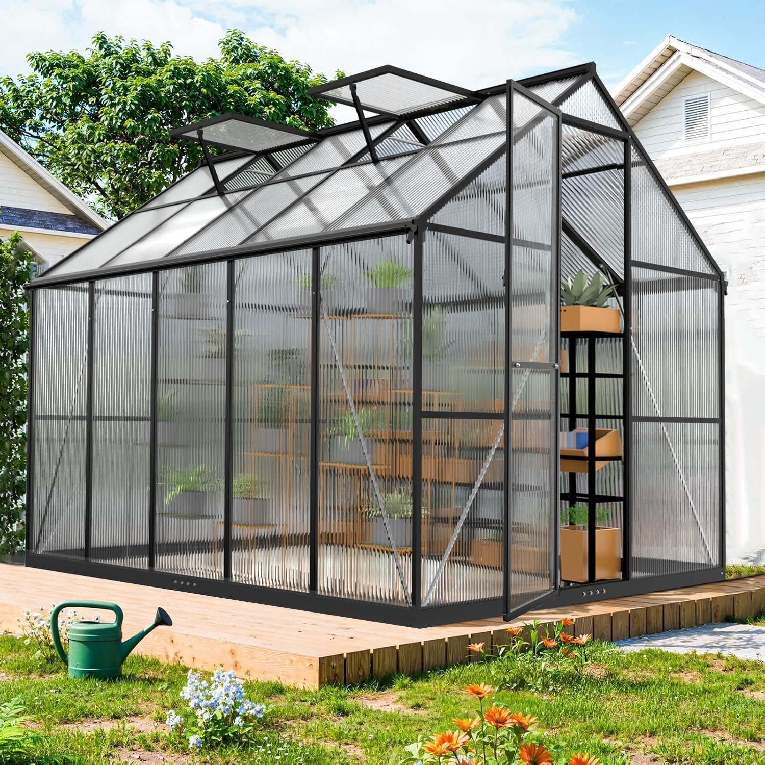JAIOO 8x10FT Polycarbonate Greenhouse with Aluminum Frame