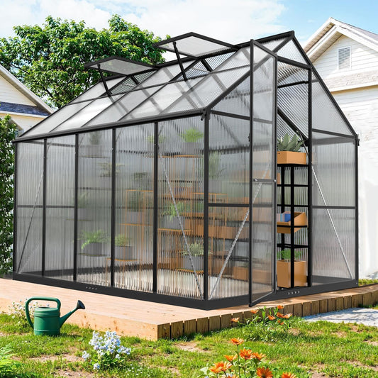 JAIOO 8x10FT Polycarbonate Greenhouse with Aluminum Frame
