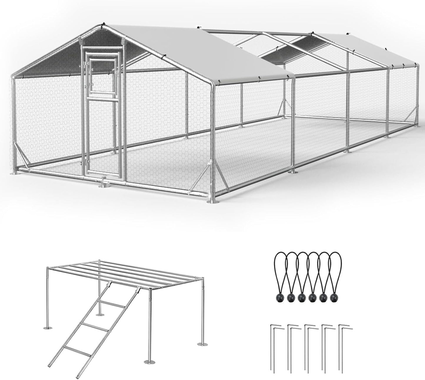 JAIOO 9.8x26.2x6.4FT Walk-in Chicken Coop with Metal Frame