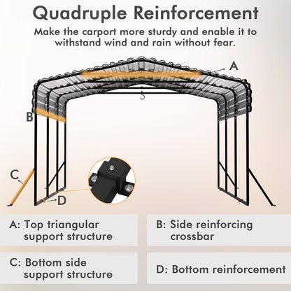JAIOO 10x15FT Metal Carport with Galvanized Steel Frame