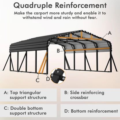 JAIOO 20x20FT Metal Carport with Galvanized Steel Frame