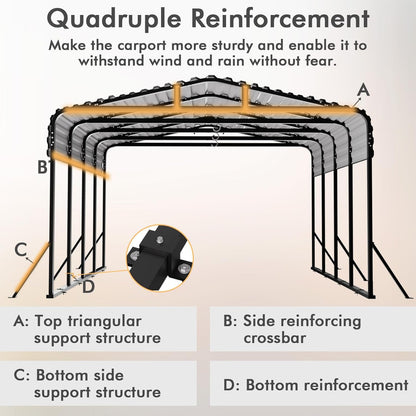 JAIOO 12x20FT Metal Carport with Galvanized Steel Frame