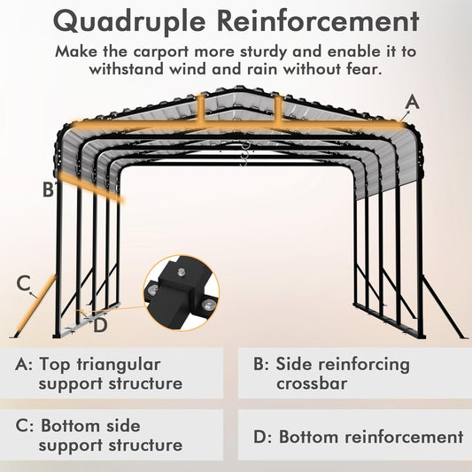 JAIOO 12x20FT Metal Carport with Galvanized Steel Frame