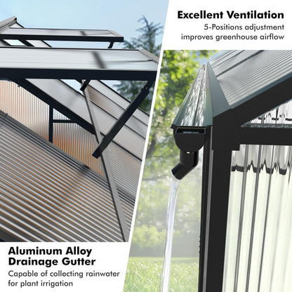 JAIOO 8x10FT Polycarbonate Greenhouse with Aluminum Frame