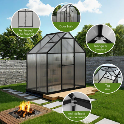 JAIOO 6x4FT Polycarbonate Greenhouse with Aluminum Frame