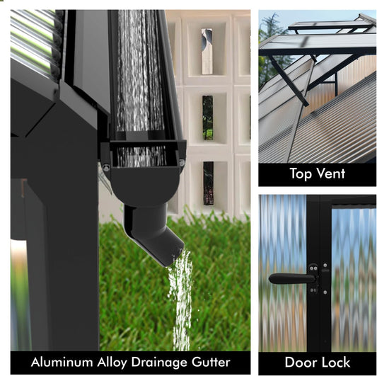 JAIOO 8x14FT Polycarbonate Greenhouse with Aluminum Frame