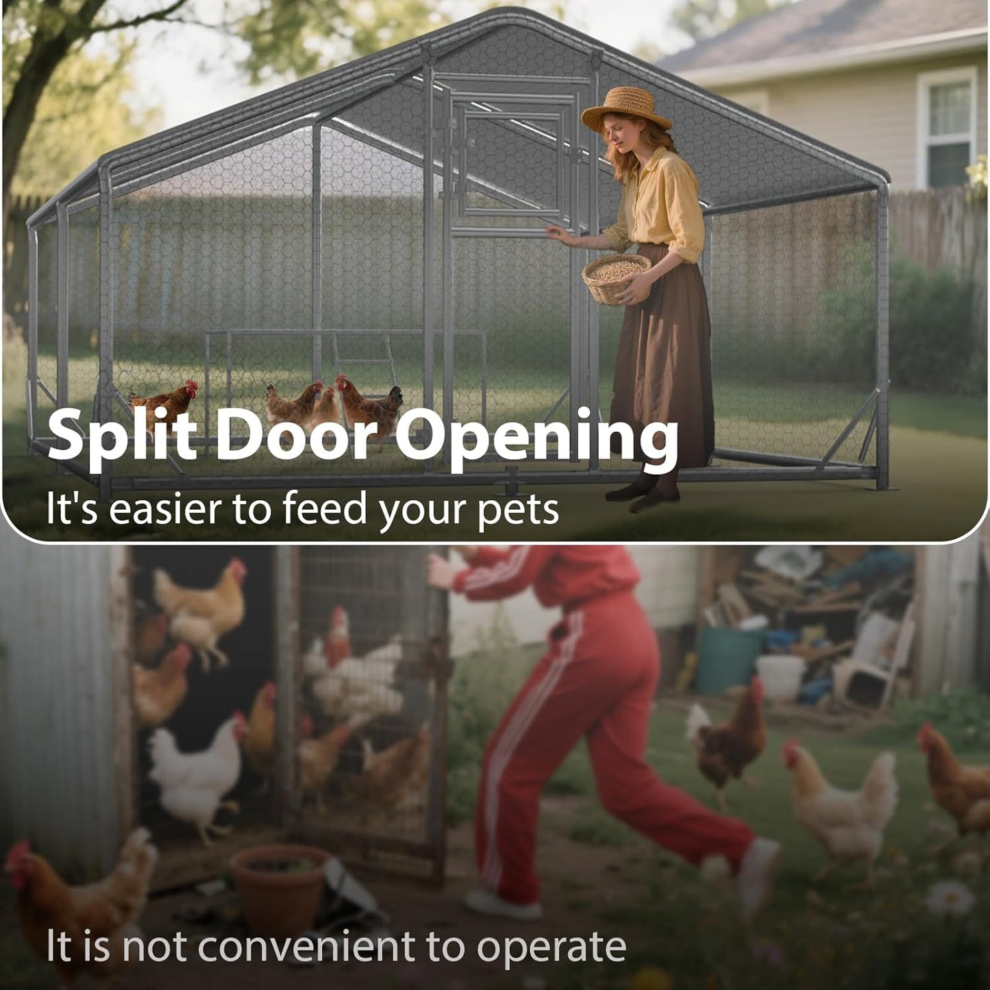 JAIOO 9.8x13.1x6.4FT Walk-in Chicken Coop with Metal Frame