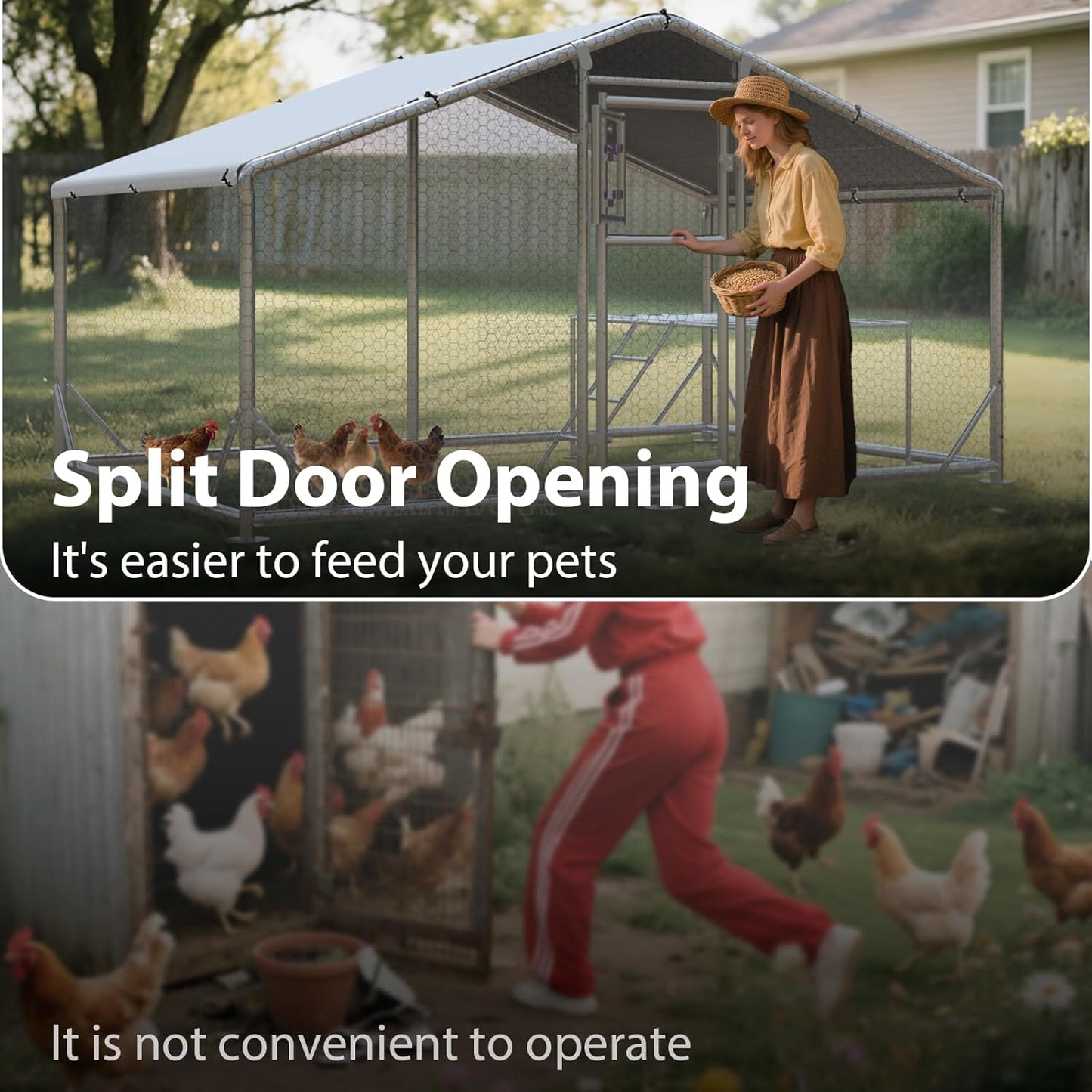 JAIOO 9.8x6.5x6.4FT Walk-in Chicken Coop with Metal Frame