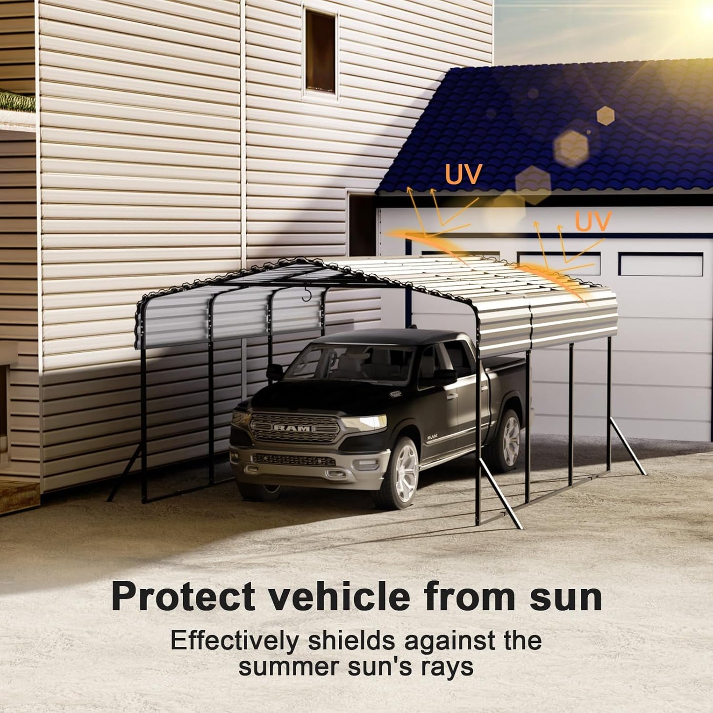 JAIOO 10x15FT Metal Carport with Galvanized Steel Frame