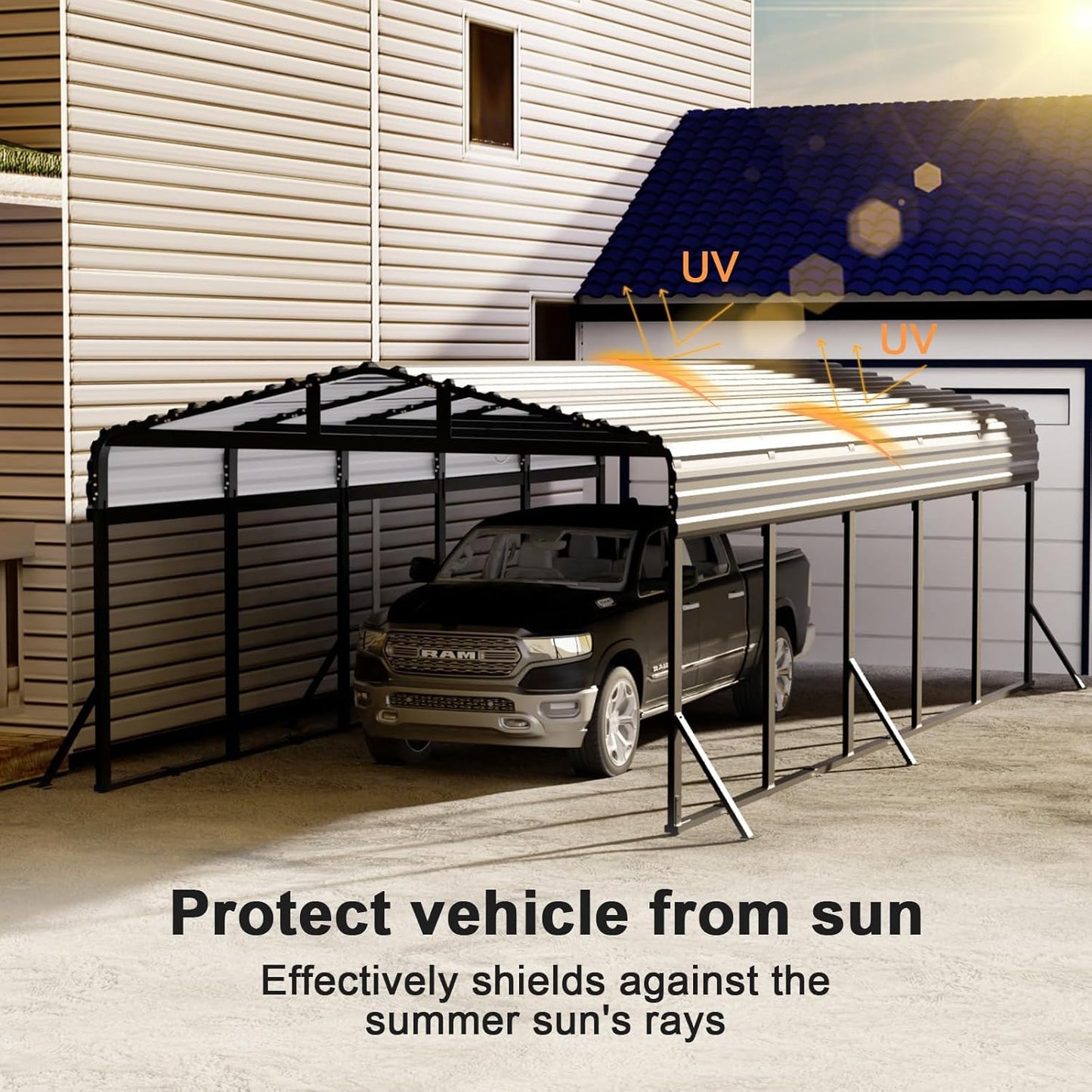 JAIOO 12x25FT Metal Carport with Galvanized Steel Frame