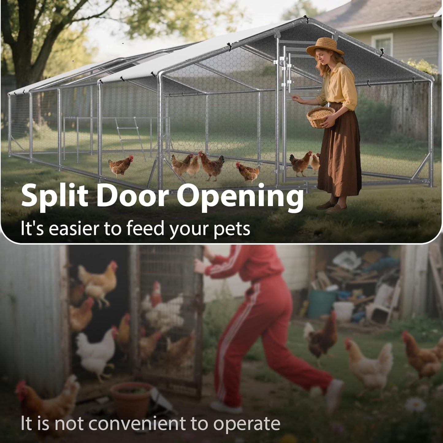 JAIOO 9.8x26.2x6.4FT Walk-in Chicken Coop with Metal Frame