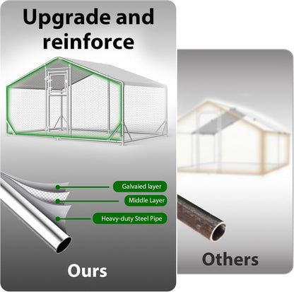 JAIOO 9.8x13.1x6.4FT Walk-in Chicken Coop with Metal Frame