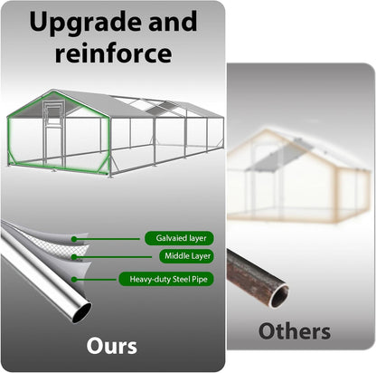 JAIOO 9.8x26.2x6.4FT Walk-in Chicken Coop with Metal Frame