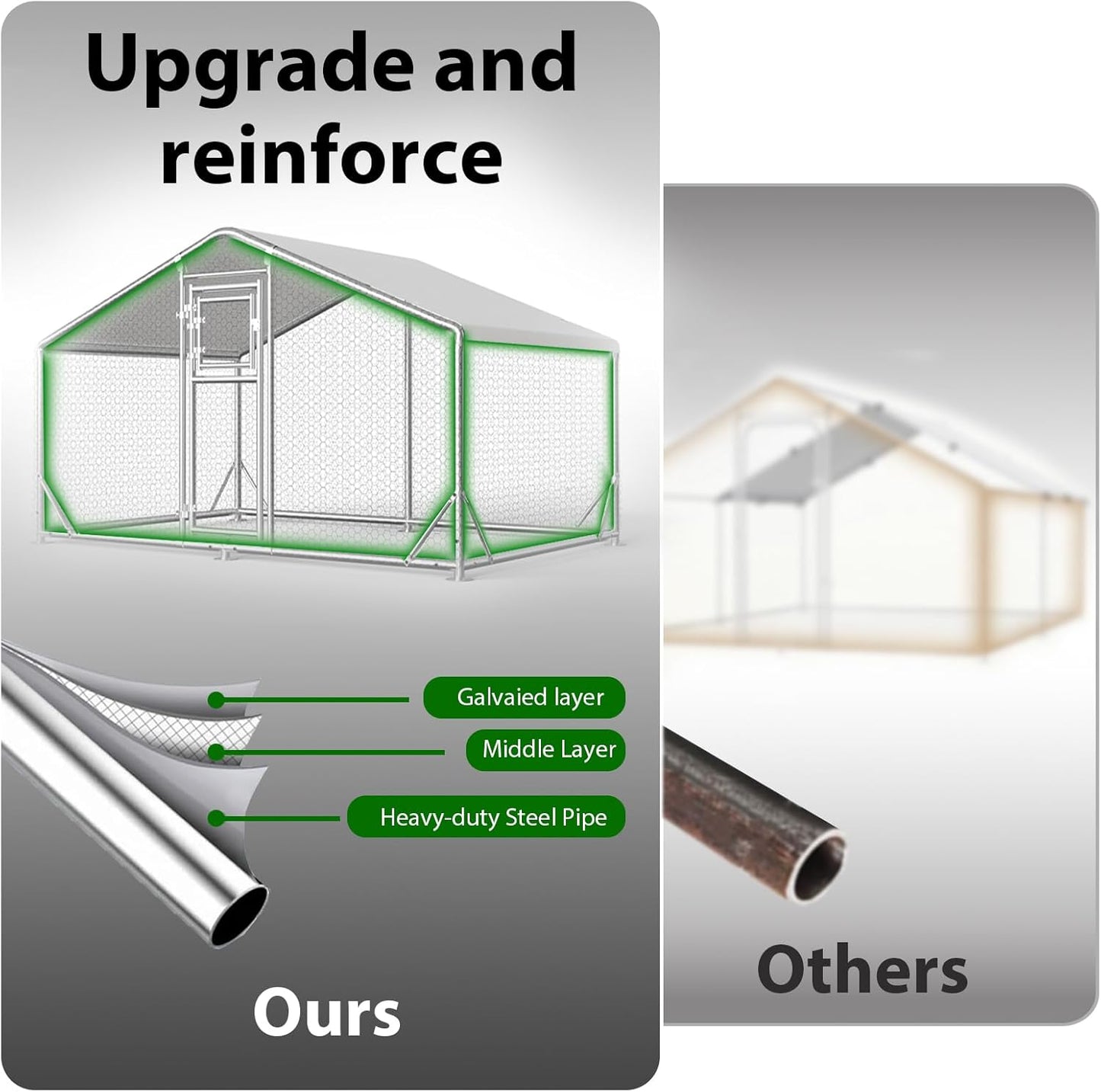 JAIOO 9.8x6.5x6.4FT Walk-in Chicken Coop with Metal Frame