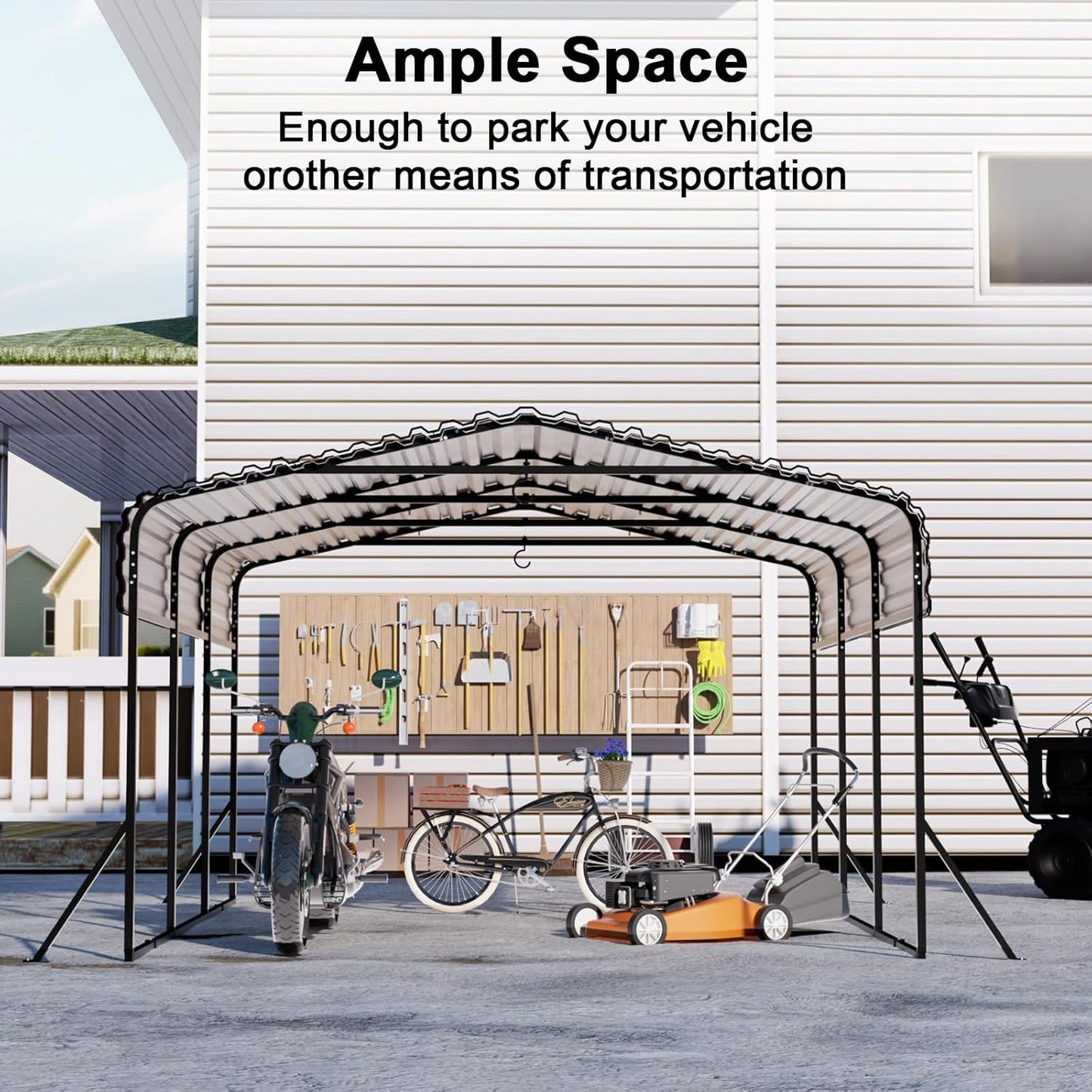 JAIOO 10x15FT Metal Carport with Galvanized Steel Frame