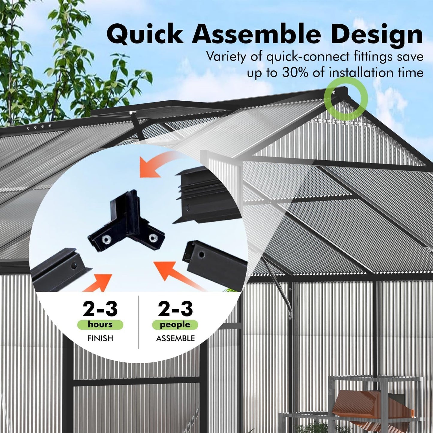 JAIOO 10x12FT Polycarbonate Greenhouse with Aluminum Frame