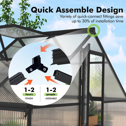 JAIOO 6x4FT Polycarbonate Greenhouse with Aluminum Frame