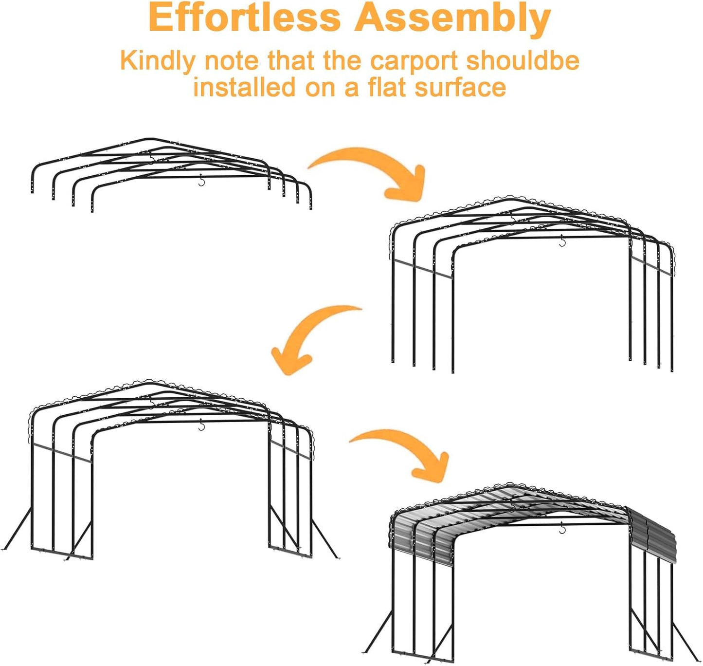 JAIOO 10x15FT Metal Carport with Galvanized Steel Frame