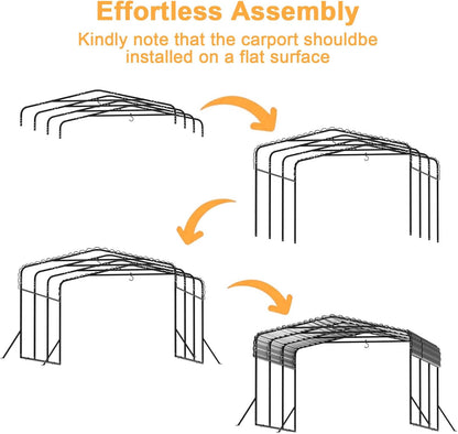JAIOO 10x15FT Metal Carport with Galvanized Steel Frame