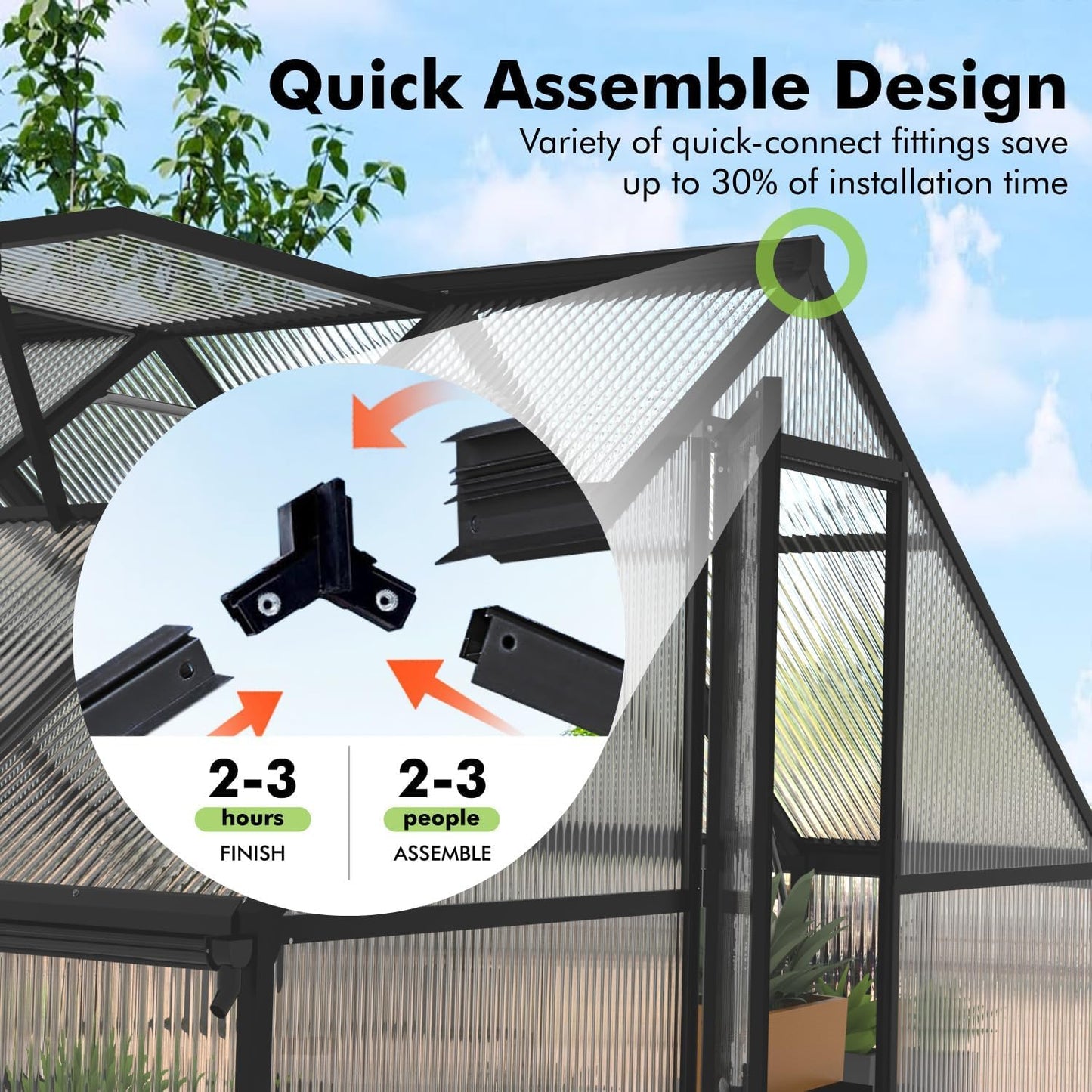JAIOO 8x10FT Polycarbonate Greenhouse with Aluminum Frame