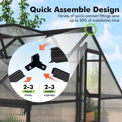 JAIOO 8x10FT Polycarbonate Greenhouse with Aluminum Frame