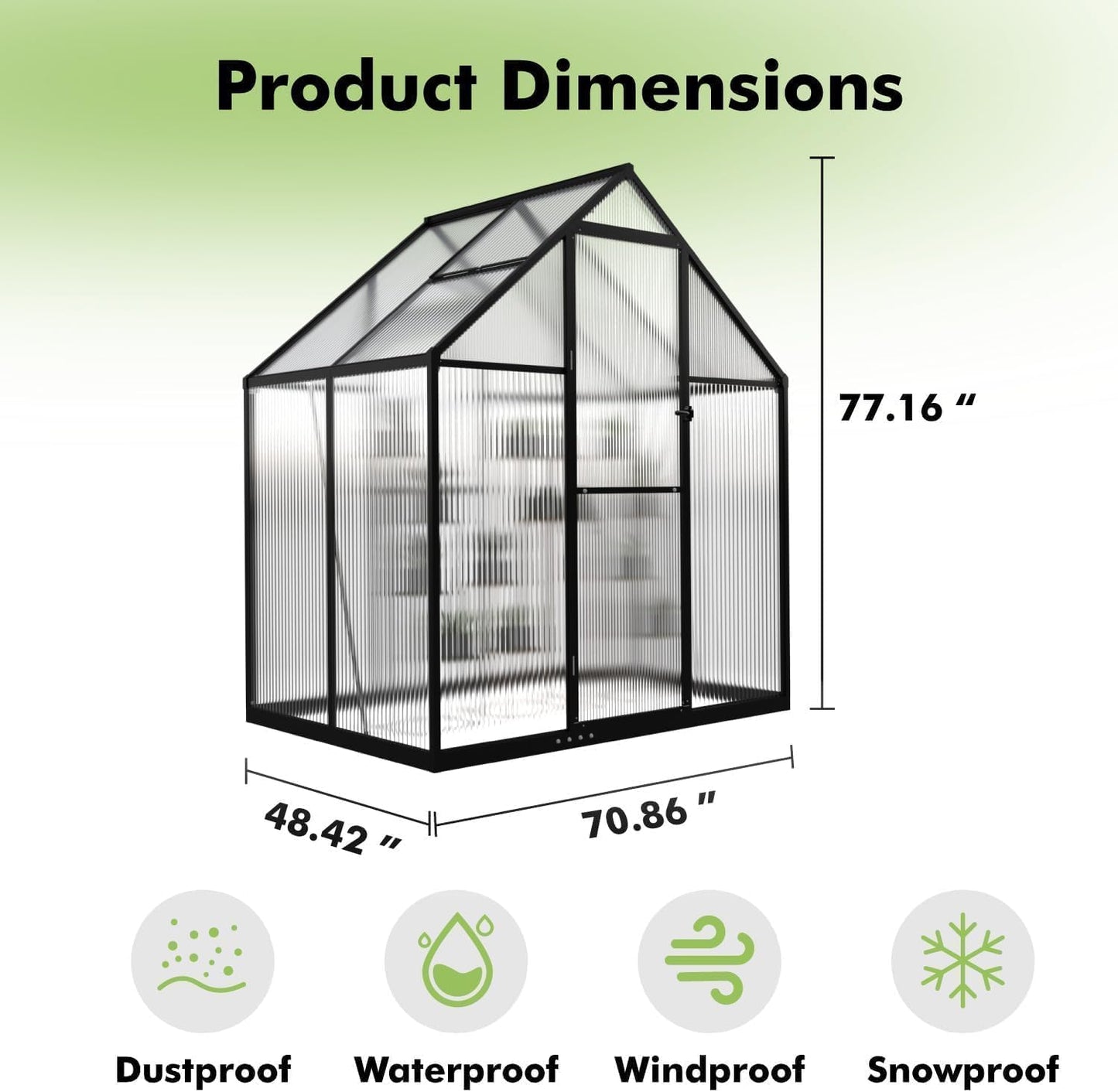 JAIOO 6x4FT Polycarbonate Greenhouse with Aluminum Frame
