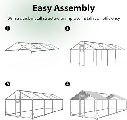 JAIOO 9.8x26.2x6.4FT Walk-in Chicken Coop with Metal Frame