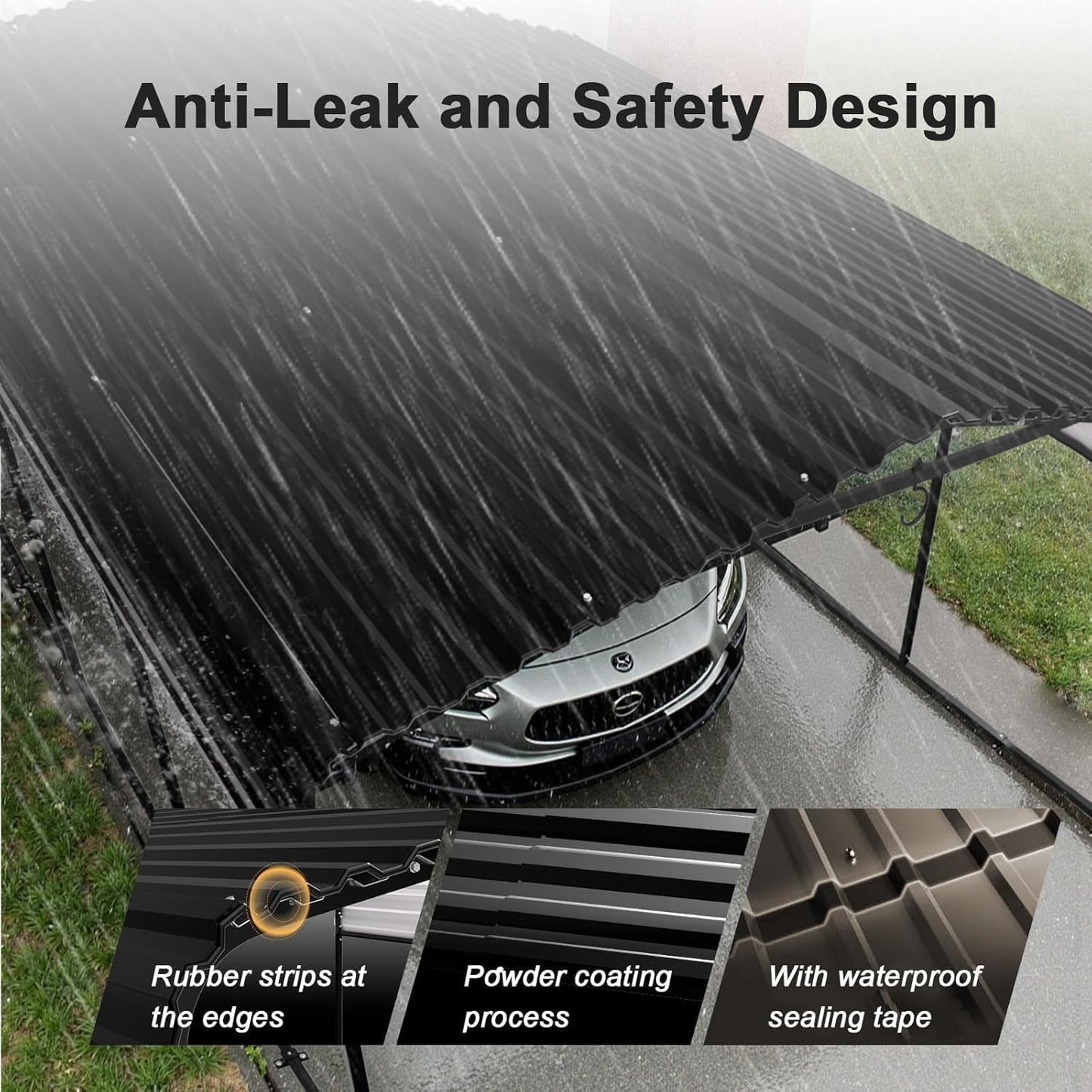 JAIOO 10x15FT Metal Carport with Galvanized Steel Frame