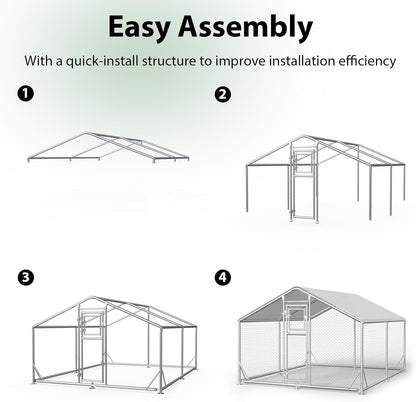 JAIOO 9.8x13.1x6.4FT Walk-in Chicken Coop with Metal Frame