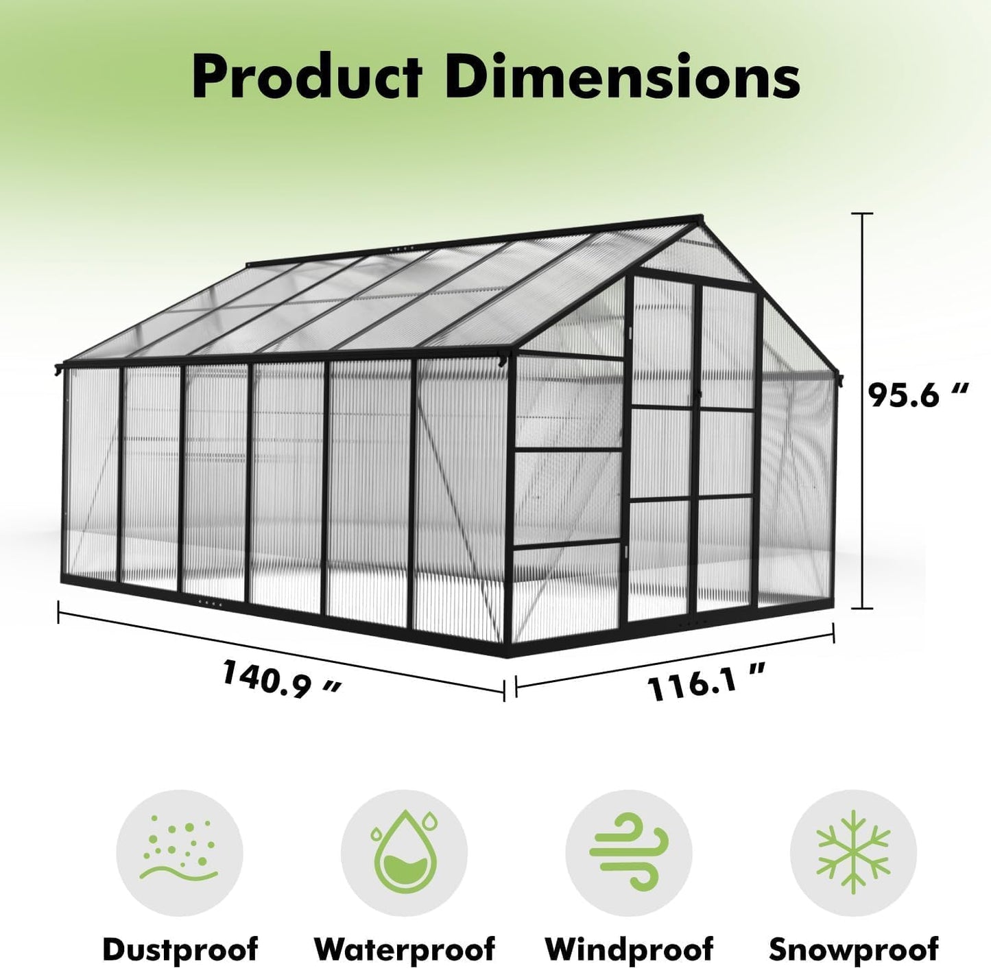 JAIOO 10x12FT Polycarbonate Greenhouse with Aluminum Frame
