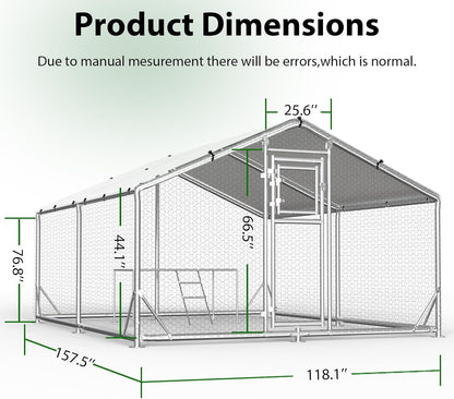 JAIOO 9.8x13.1x6.4FT Walk-in Chicken Coop with Metal Frame