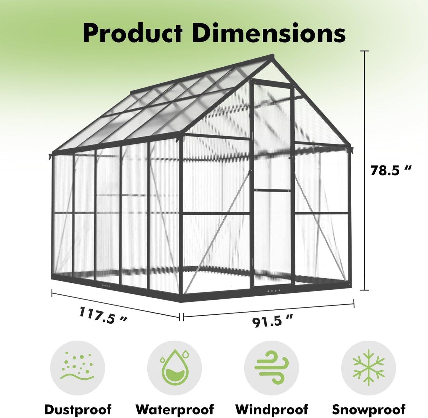JAIOO 8x10FT Polycarbonate Greenhouse with Aluminum Frame
