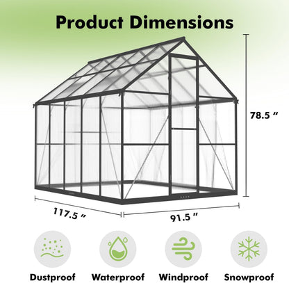 JAIOO 8x10FT Polycarbonate Greenhouse with Aluminum Frame