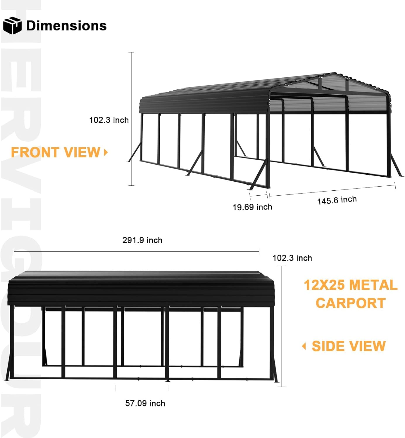 JAIOO 12x25FT Metal Carport with Galvanized Steel Frame