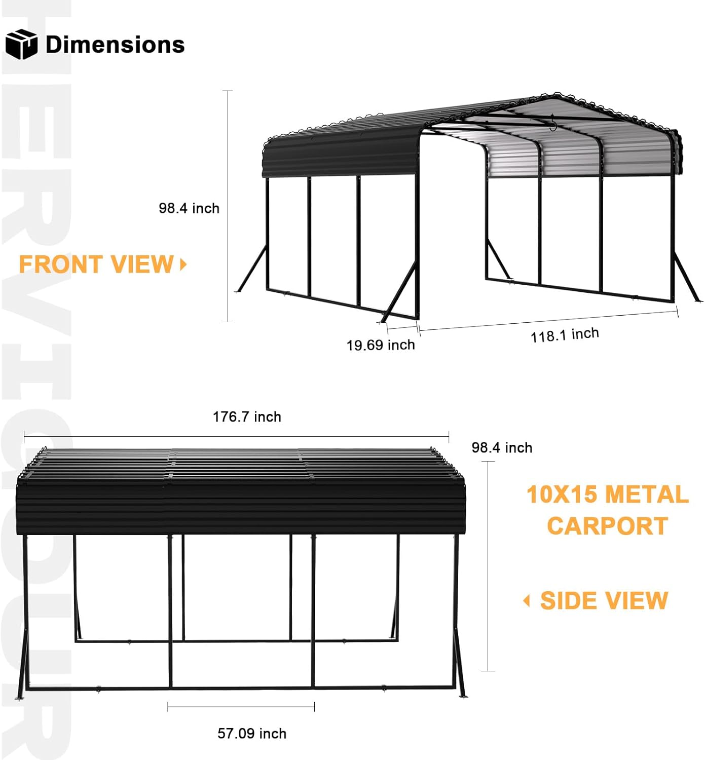 JAIOO 10x15FT Metal Carport with Galvanized Steel Frame