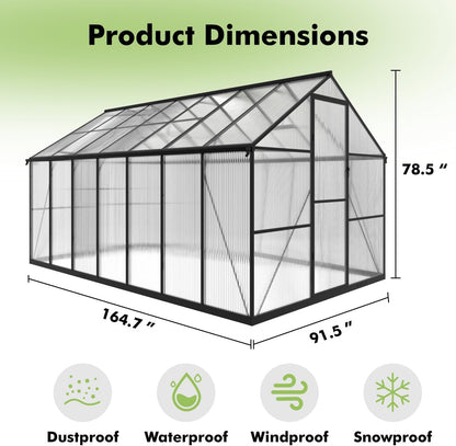 JAIOO 8x14FT Polycarbonate Greenhouse with Aluminum Frame