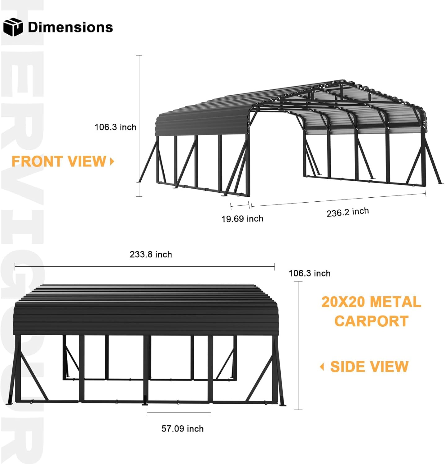 JAIOO 20x20FT Metal Carport with Galvanized Steel Frame