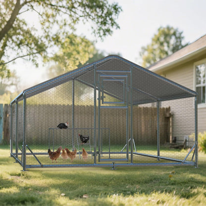 JAIOO 9.8x13.1x6.4FT Walk-in Chicken Coop with Metal Frame