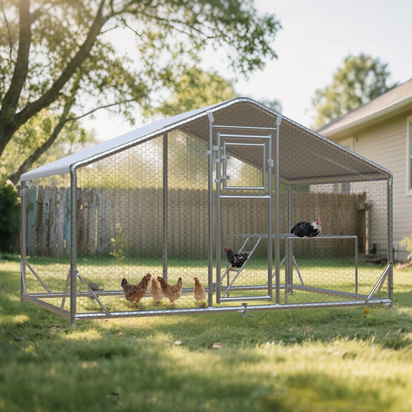 JAIOO 9.8x6.5x6.4FT Walk-in Chicken Coop with Metal Frame